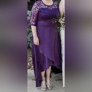 Elegant Satin Purple Lace High Low Dress Size Large